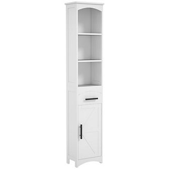 Farmhouse Tall Bathroom Storage Cabinet Linen Cabinet with Barn Door