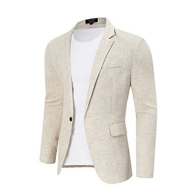 Men's Casual Sport Coat Lightweight Linen Blazer One Button Business Suit Jackets