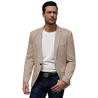 Men's Casual Sport Coat Lightweight Linen Blazer One Button Business Suit Jackets