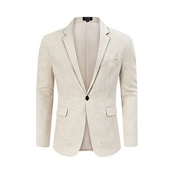 Men's Casual Sport Coat Lightweight Linen Blazer One Button Business Suit Jackets