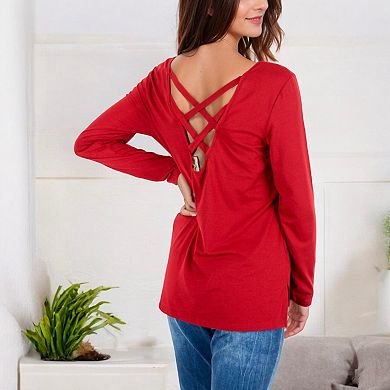Women's Long Sleeve Top with Front Zip Detail and Curved Hem