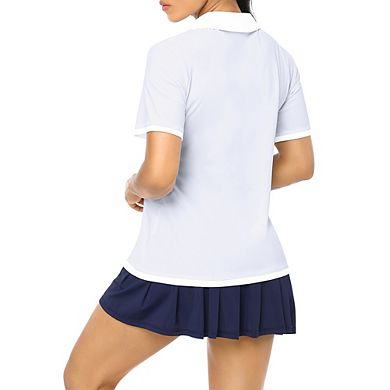Womens Shirts Short Zipper Tennis Sport Active Tops Golf Polo Shirt Sleeve Athletic Moisture Wicking