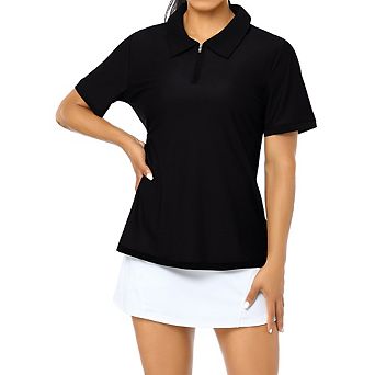 Womens Shirts Short Zipper Tennis Sport Active Tops Golf Polo Shirt Sleeve Athletic Moisture Wicking