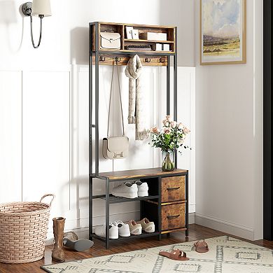 HOMCOM Hall Tree with Bench, 5-in-1 Entryway Bench with Coat Rack