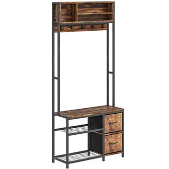 HOMCOM Hall Tree with Bench, 5-in-1 Entryway Bench with Coat Rack