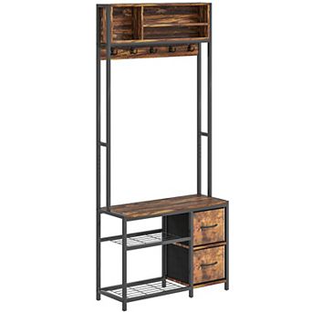 HOMCOM Hall Tree with Bench, 5-in-1 Entryway Bench with Coat Rack