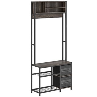 HOMCOM Hall Tree with Bench, 5-in-1 Entryway Bench with Coat Rack