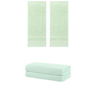 4 Pack Striped Hand Towel Set, Comfort and Quick Drying Towels for Bathroom, 14"x30"&28"x56"