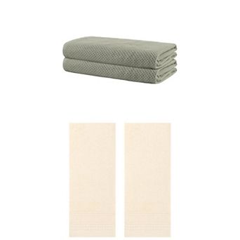 4 Pack Striped Hand Towel Set, Comfort and Quick Drying Towels for Bathroom, 14"x30"&28"x56"