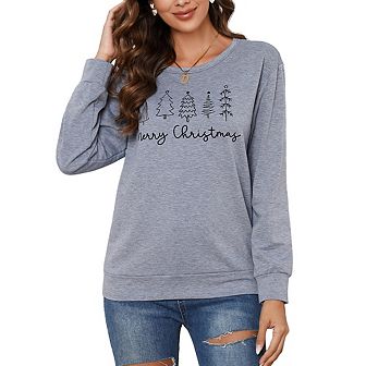 Womens Christmas Tops Festive Graphic Sweatshirts Round Neck