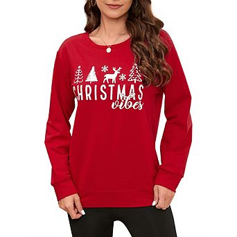 Womens Christmas Tops Festive Graphic Sweatshirts Round Neck