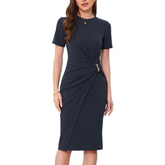 Work Dresses for Women Short Sleeve Crew Neck Wrap Business Office Sheath Dress