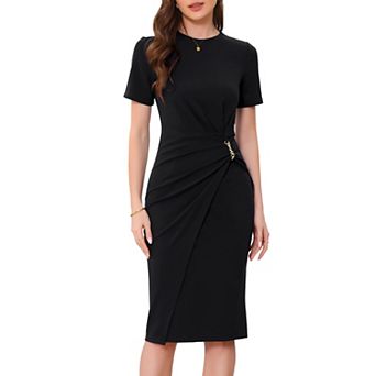 Work Dresses for Women Short Sleeve Crew Neck Wrap Business Office Sheath Dress
