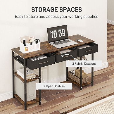 HOMCOM Small Writing Desk, Computer Desk with Fabric Drawers