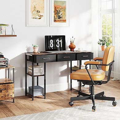HOMCOM Small Writing Desk, Computer Desk with Fabric Drawers