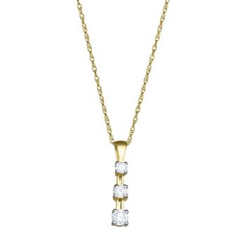 HDI 10k Gold 1/4 Carat T.W. 3-Stone Pendant Necklace