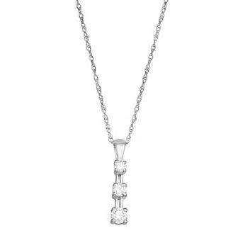 HDI 10k Gold 1/4 Carat T.W. 3-Stone Pendant Necklace