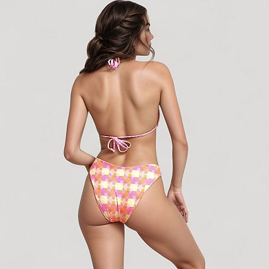 Women's Triangle Bikini Set with Dainty Floral Print and High Cut Thong Bottom