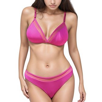Women's Mesh Panel Bikini Set with Adjustable Triangle Top and Mid-Rise Bottoms