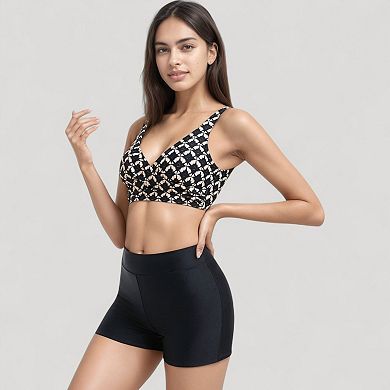 Women's Twist Front Bikini Top and High Waist Swim Shorts Set with Supportive Wide Straps