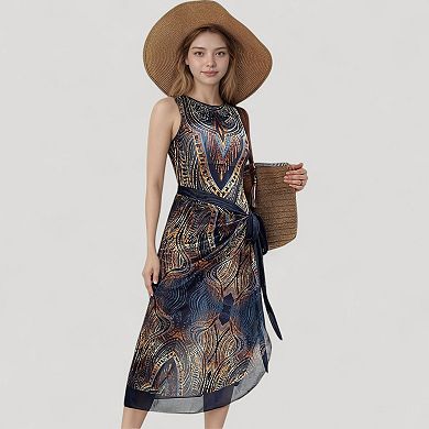 Women's Print One Piece Swimsuit with High Neckline and Sculpting Silhouette