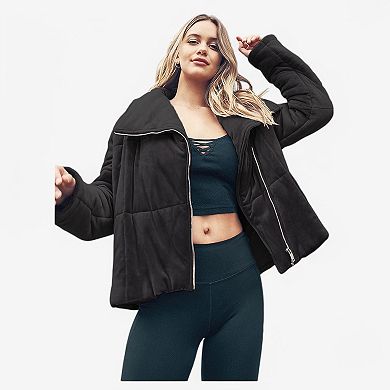 Women's Oversized Zip-Up Plush Jacket with Wide Collar and Pockets