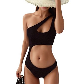 Women's One Shoulder Cutout Monokini Swimsuit with Asymmetrical Top and High Leg Bottom