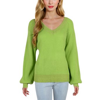 Women's V-Neck Long Sleeve Sweater with Ribbed Cuffs