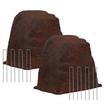 Sunnydaze Outdoor Polyresin Landscape Rock Septic Cover with Stakes - 2-Pack