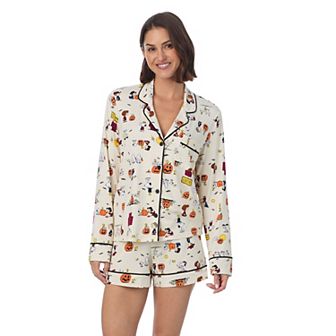 Women's Beauty Sleep Social Peanuts Halloween 2 pc Cozy Pajama Top & Pajama Boxer Set