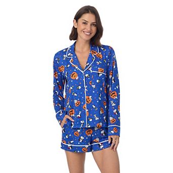 Women's Beauty Sleep Social Peanuts Halloween 2 pc Cozy Pajama Top & Pajama Boxer Set