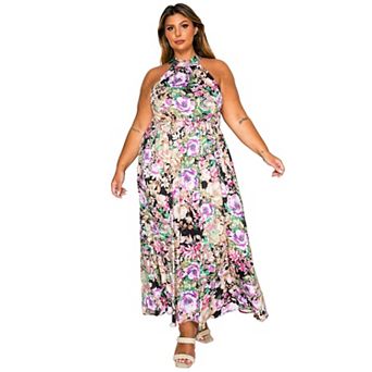 Plus Size Bryony Floral Halter Neck Dress