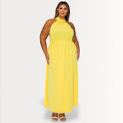 plus size halter neck maxi dress Patterned Side Slit Keep accessories minimal to let the dress do the talking L I V D Women's