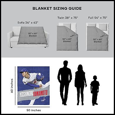 Los Angeles Dodgers Yoshinobu Yamamoto Silk Touch Sherpa Throw Blanket
