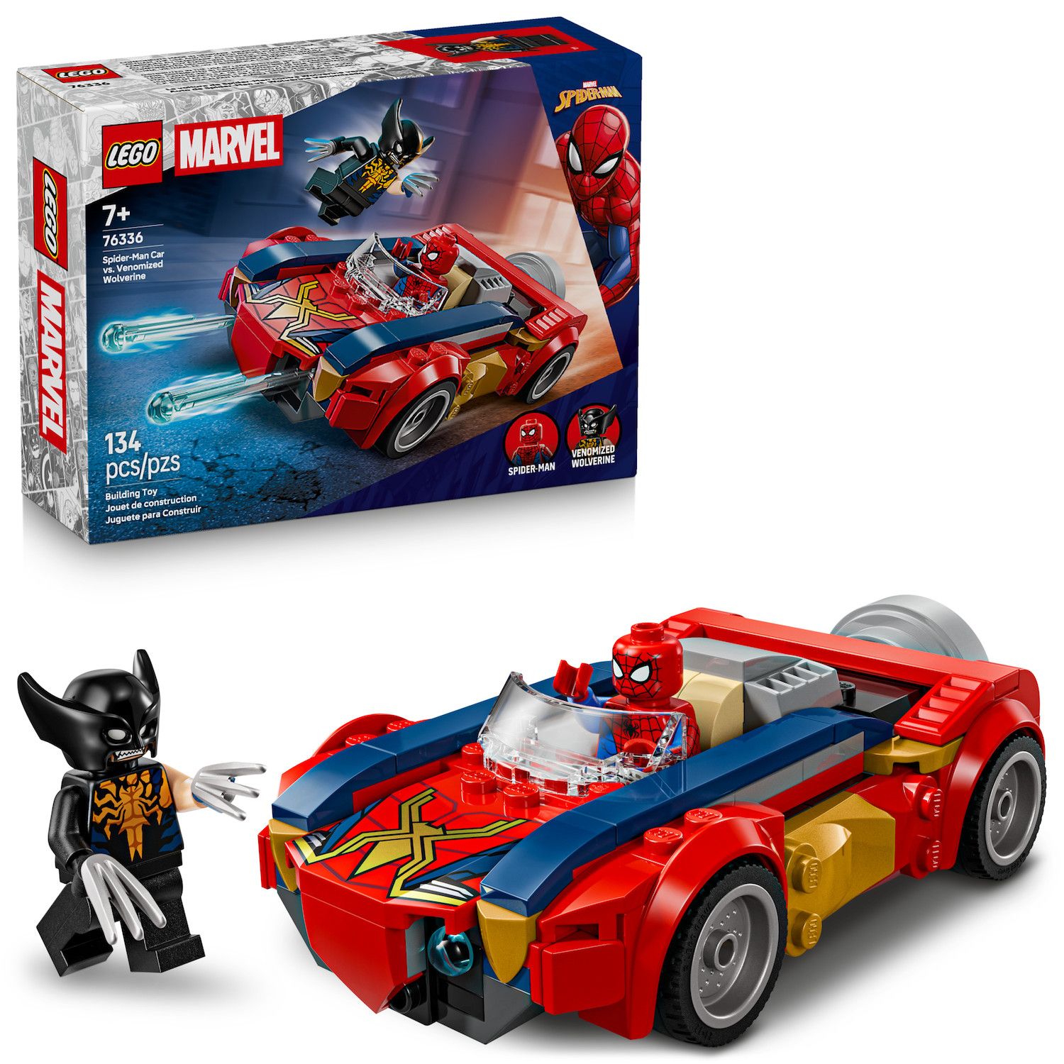 Детские конструкторы LEGO Marvel Spider-Man Car vs. Venomized Wolverine 76336 Building Kit (134 Pieces)
