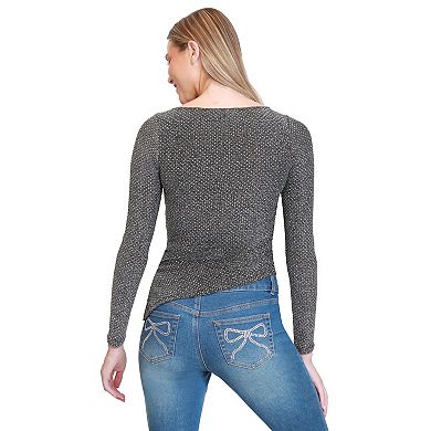 Juniors' madden girl Long Sleeve Side Ruched Asymmetrical Boat Neck Tee