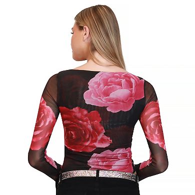 Juniors' madden girl Long Sleeve Side Ruched Asymmetrical Boat Neck Tee