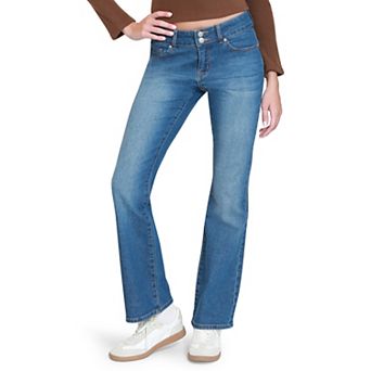 Juniors' madden girl 2-Button Bow Rhinestone Back Pocket Bootcut Jeans