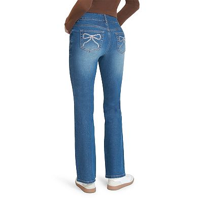Juniors' madden girl 2-Button Bow Rhinestone Back Pocket Bootcut Jeans