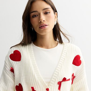 Women's FOREVER & EVER Long Sleeve Heart Button Cardigan