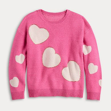 Juniors' FOREVER & EVER Long Sleeve Heart Outlines Mossy Yarn Sweater