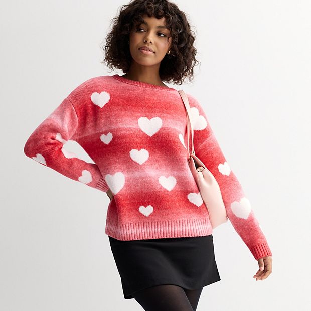 Juniors' FOREVER & EVER Long Sleeve Heart Pullover Sweater