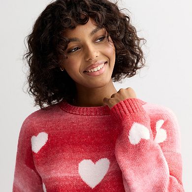 Juniors' FOREVER & EVER Long Sleeve Heart Pullover Sweater
