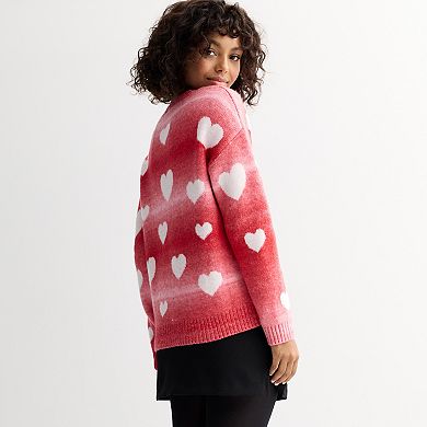 Juniors' FOREVER & EVER Long Sleeve Heart Pullover Sweater
