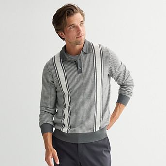 Men's Apt. 9® Long Sleeve Patterned Stripe Sweater Polo