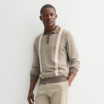 Men's Apt. 9® Long Sleeve Patterned Stripe Sweater Polo