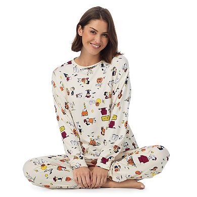 Women's Beauty Sleep Social Peanuts Halloween 2-pc. Cozy Long Sleeve Pajama Top & Pajama Pants Set