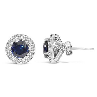 Haus of Brilliance 14k White Gold 3 Carat T.W. Lab-Grown White & Blue Diamond Halo Stud Earrings
