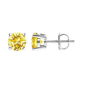Haus of Brilliance 14k Gold 1 Carat T.W. Lab-Grown Round Brilliant Cut Yellow Diamond Stud Earrings