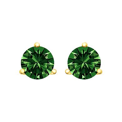 Haus of Brilliance 14k White Gold 2 Carat T.W. Lab-Grown Green Diamond 3-Prong Martini Set Stud Earrings